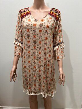 Umgee Boho V-Neck Printed Tunic Dress